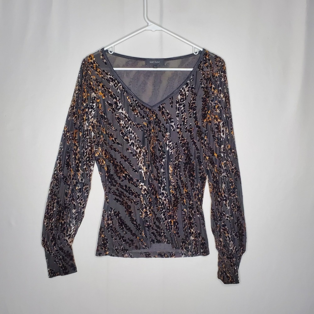 Karen‎ Kane Sheer Burnout Velvet Top Women Large Tiger Safari Grunge 00s Y2K 90s